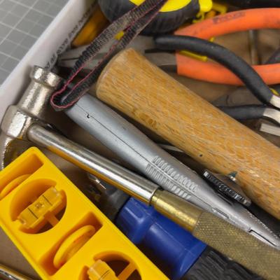 Tray of Tools: Hammer, Screwdrivers, Tape Measure Channel Locks  etc. 