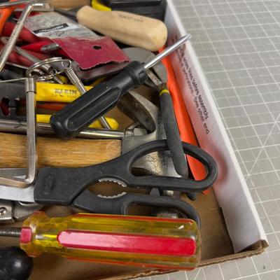 Tray of Tools: Hammer, Screwdrivers, Tape Measure Channel Locks  etc. 