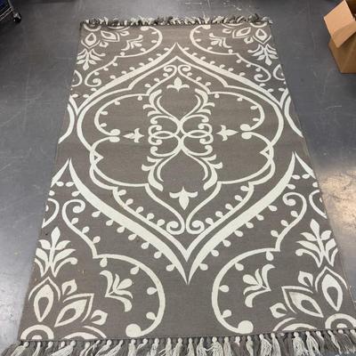 Rug Cotton Woven Patterned: Color Gray and a Light Sea Foam Blue