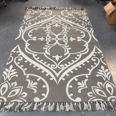 Rug Cotton Woven Patterned: Color Gray and a Light Sea Foam Blue