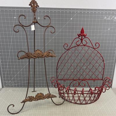Easel or Plate Holder and Wall Basket (red) 