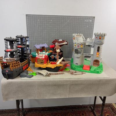 GIANT LOT OF Fisher Price TOYS: Large Scale, Plastic Castle, Ark & Pirate Ship