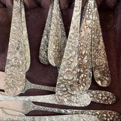 Stieff Repousee Sterling Silver Flatware 4,444 Grams 125 Pieces