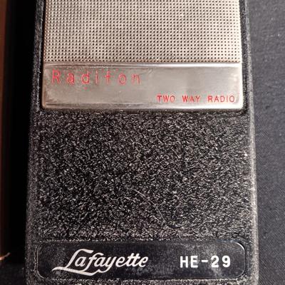 PAIR OF LAFAYETTE HE-29 RADIFON TWO WAY RADIOS W/EAR BUDS