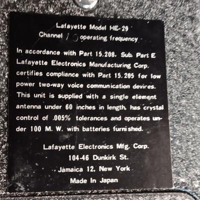 PAIR OF LAFAYETTE HE-29 RADIFON TWO WAY RADIOS W/EAR BUDS
