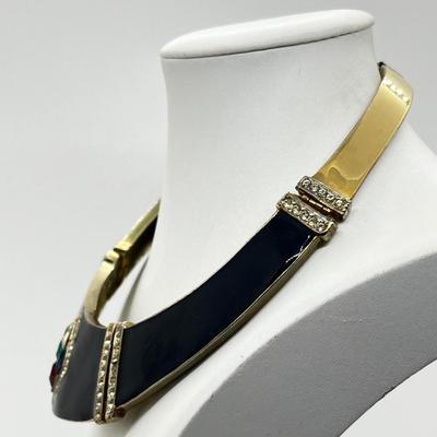 LOT 276J: "Dior Style" 1980's Collar Necklace with Black Enamel and Rhinestones - 15".