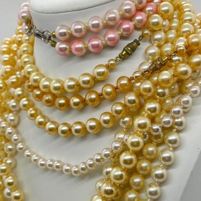 LOT 277J: Dripping in Pearls! Vintage Faux Pearl and Glass Beaded Necklaces