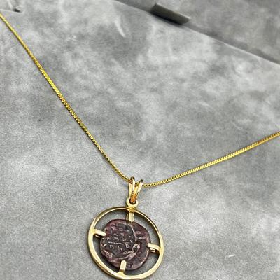 LOT 278J: The Widows Mite- 14K Gold Filled Chain with 14K Gold Coin Holder Pendant -2.9 GTW