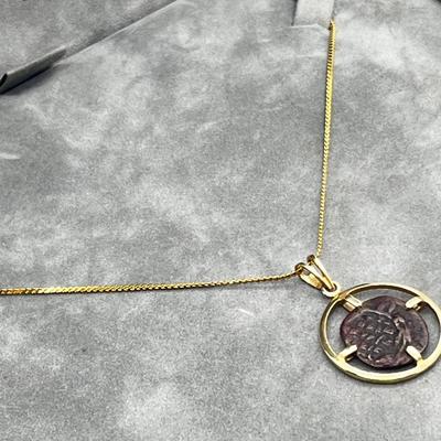LOT 278J: The Widows Mite- 14K Gold Filled Chain with 14K Gold Coin Holder Pendant -2.9 GTW
