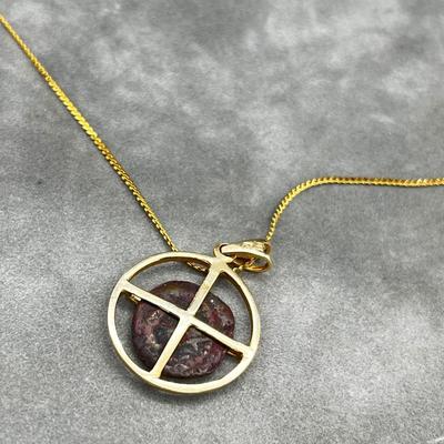 LOT 278J: The Widows Mite- 14K Gold Filled Chain with 14K Gold Coin Holder Pendant -2.9 GTW