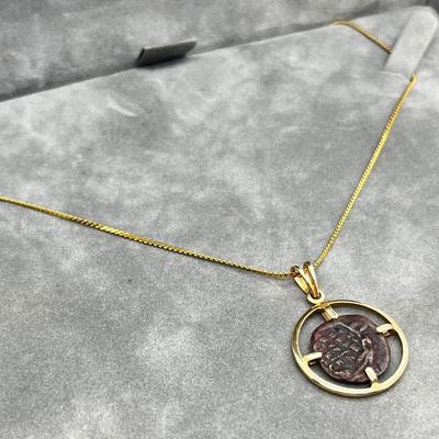 LOT 278J: The Widows Mite- 14K Gold Filled Chain with 14K Gold Coin Holder Pendant -2.9 GTW