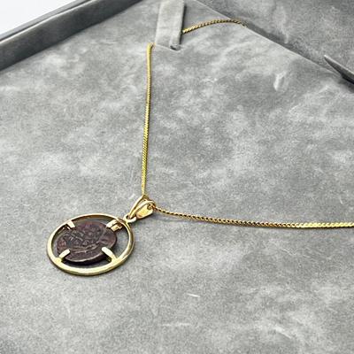 LOT 278J: The Widows Mite- 14K Gold Filled Chain with 14K Gold Coin Holder Pendant -2.9 GTW