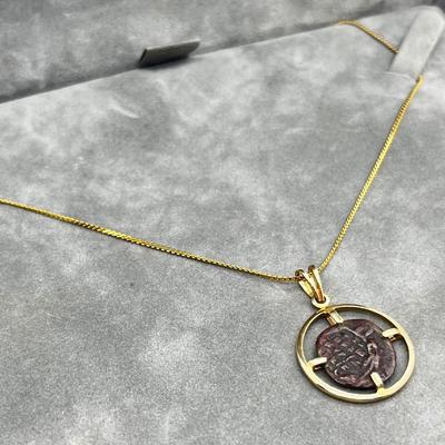 LOT 278J: The Widows Mite- 14K Gold Filled Chain with 14K Gold Coin Holder Pendant -2.9 GTW