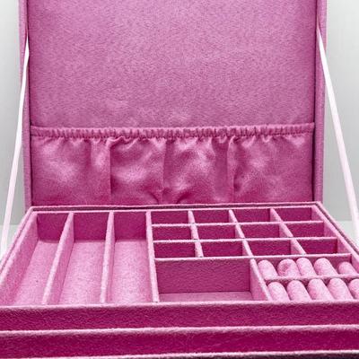 LOT 279: Jewelry Boxes: Vintage Wooden Red Velvet Lined + Pink Faux Suede
