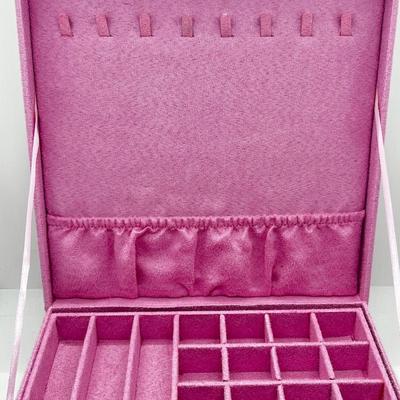 LOT 279: Jewelry Boxes: Vintage Wooden Red Velvet Lined + Pink Faux Suede