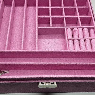 LOT 279: Jewelry Boxes: Vintage Wooden Red Velvet Lined + Pink Faux Suede