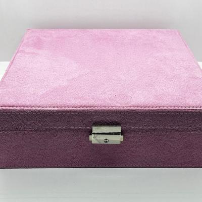 LOT 279: Jewelry Boxes: Vintage Wooden Red Velvet Lined + Pink Faux Suede