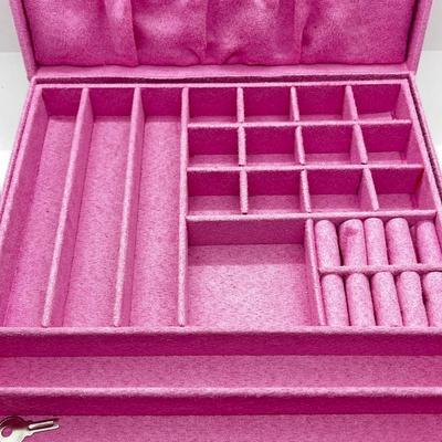 LOT 279: Jewelry Boxes: Vintage Wooden Red Velvet Lined + Pink Faux Suede