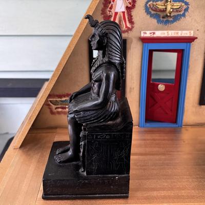 LOT 287: Handcrafted Egyptian A-Frame Style Doll House and Books