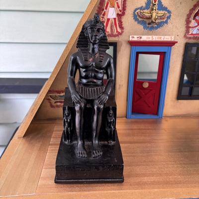 LOT 287: Handcrafted Egyptian A-Frame Style Doll House and Books
