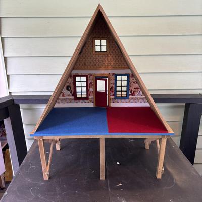 LOT 287: Handcrafted Egyptian A-Frame Style Doll House and Books