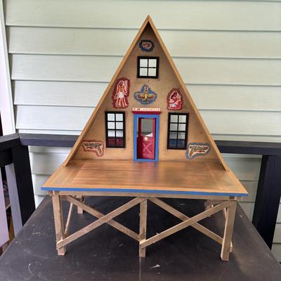 LOT 287: Handcrafted Egyptian A-Frame Style Doll House and Books