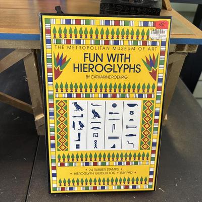 LOT 287: Handcrafted Egyptian A-Frame Style Doll House and Books