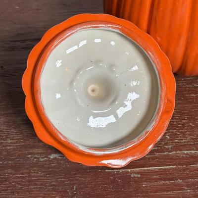 LOT 291: Fall Decor: Ceramic Pumpkins, Squirrel Salt/Pepper Shakers, Floral Center Piece and More