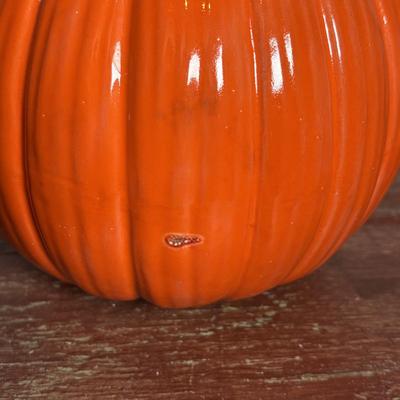 LOT 291: Fall Decor: Ceramic Pumpkins, Squirrel Salt/Pepper Shakers, Floral Center Piece and More