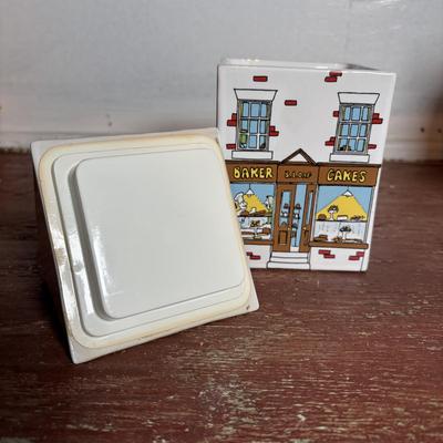 LOT 292: Vintage Wade Village Stores Canisters (7.5"), Made in England