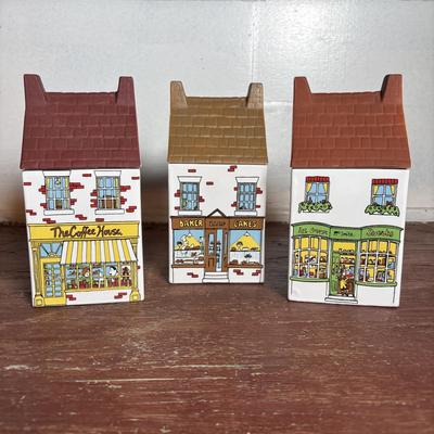 LOT 292: Vintage Wade Village Stores Canisters (7.5"), Made in England