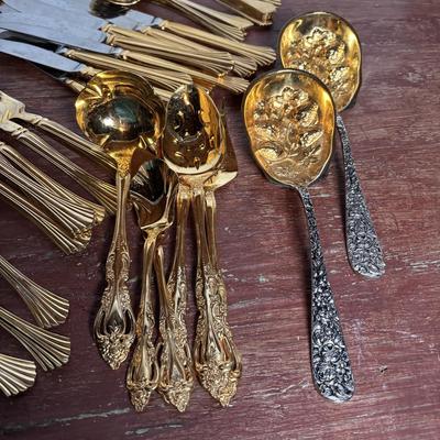LOT 295: Godinger, Imperial 24k Gold Electro Plate and Cambridge Tracy Stainless Gold-Plated Flatware
