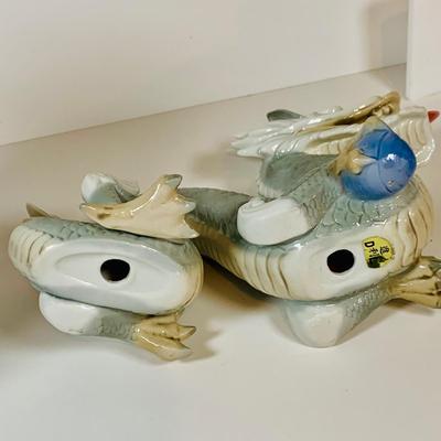 LOT 298: Asian Dragon Lot Featuring Noritake Dragon Vase, Porcelain Dragon Figurine, Hand Painted Dragon Vase and More