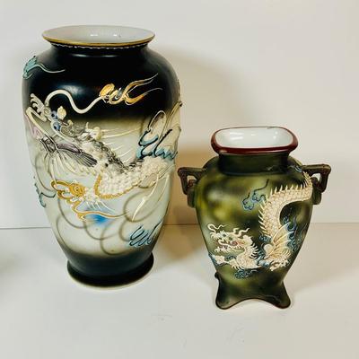 LOT 298: Asian Dragon Lot Featuring Noritake Dragon Vase, Porcelain Dragon Figurine, Hand Painted Dragon Vase and More