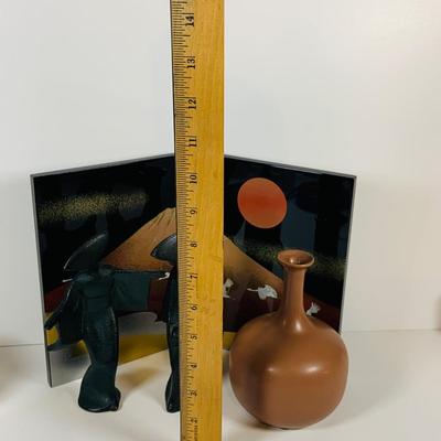 LOT 300:Set of Two (2) Cast Iron Japanese Dancing Geisha Figurines, Japanese Art and Vase.