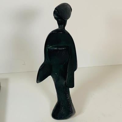 LOT 300:Set of Two (2) Cast Iron Japanese Dancing Geisha Figurines, Japanese Art and Vase.