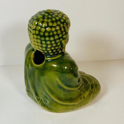 LOT 304: Buddha Mask and Kamokura Incense Burner, Glass Fish Candle Holder and Pedestal