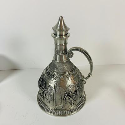 LOT 306: German Mug Metal Decanter, Shot Glasses and More