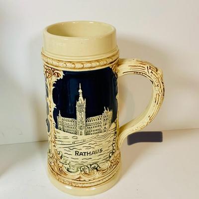 LOT 306: German Mug Metal Decanter, Shot Glasses and More