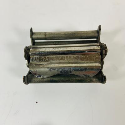LOT 307: Pipes, Pipe Holder, Tobacco Jar, Cigarette Case, Crystal Bottle Stops Formica Tray, Brass Eagle Cane Handle and More