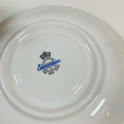 LOT 309: Victorian Ware Blue Bowl, Limoges Trinket Box, Tea Cups & Saucers, Mini Art Nouveau Bust, Lace Fan and More