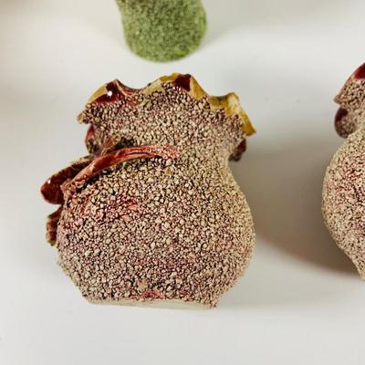 LOT 325: Large Stangl Floral Platter, Fenton Bell and Set of Three (3) Sand Majolica Vases