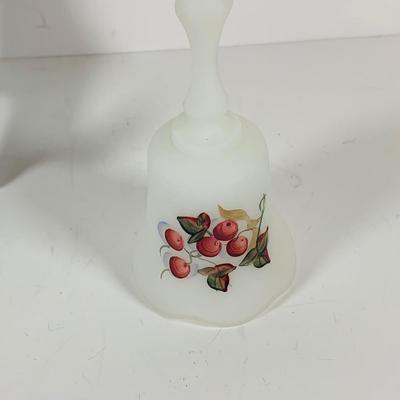 LOT 325: Large Stangl Floral Platter, Fenton Bell and Set of Three (3) Sand Majolica Vases