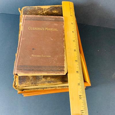 LOT 332 Vintage Books Indulding the Holy Bible in a Wood Box, The Life of Rev. John Fox and Cushing's Manual