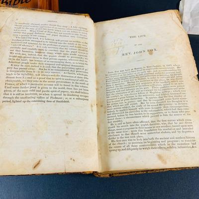 LOT 332 Vintage Books Indulding the Holy Bible in a Wood Box, The Life of Rev. John Fox and Cushing's Manual