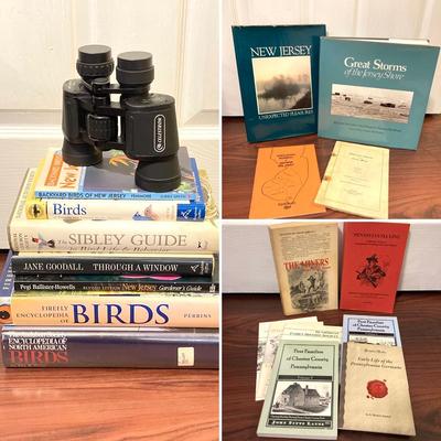 LOT 341: Collection of Books with Celestron Binoculars- Birds, Nature, Animals, Historical New Jersey and Pennsylvania and More
