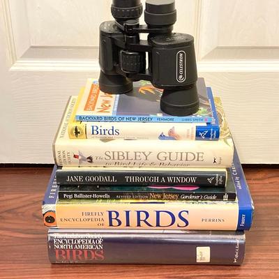 LOT 341: Collection of Books with Celestron Binoculars- Birds, Nature, Animals, Historical New Jersey and Pennsylvania and More