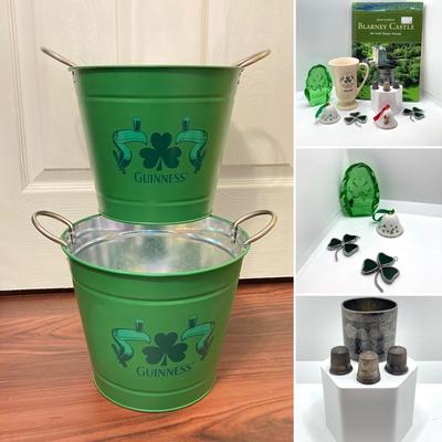 LOT 356: Ireland Themed Collection - Guinness Ice Buckets, Book, Miniature Bells, Thimbles (Sterling Included) and More