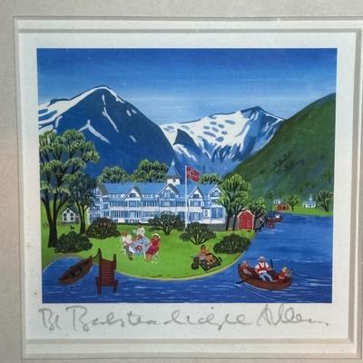 LOT 360: Edinburg Crystal Golf Sculpture, Framed & Signed Print of Midtnes Hotel, Norway, Painted, Lane Cedar Memory Box, Handblown...