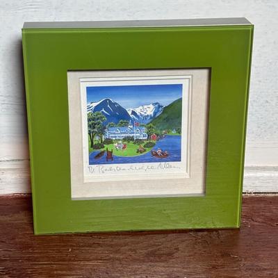 LOT 360: Edinburg Crystal Golf Sculpture, Framed & Signed Print of Midtnes Hotel, Norway, Painted, Lane Cedar Memory Box, Handblown...